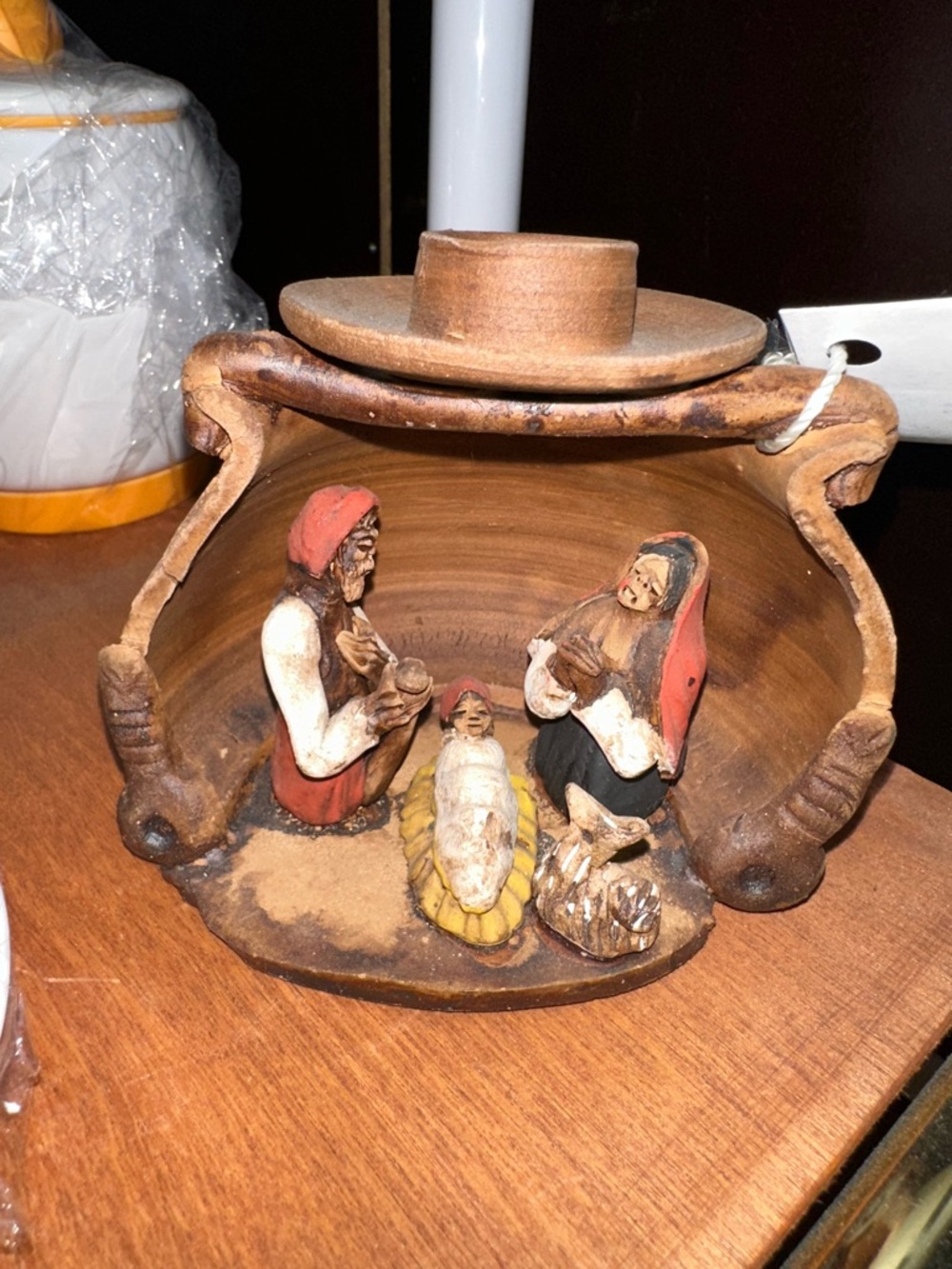 HandmadeRustic Nativity CandleHolder Primitive FolkArt Mary Joseph Jesus Pottery